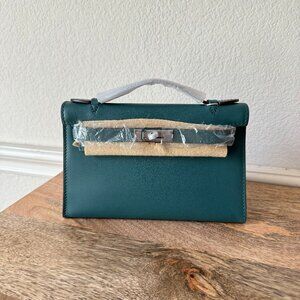 LEATHER INSIDE & OUT | Green Teal Mini KL 22 Pochette Crossbody Bag w/ Silver HW
